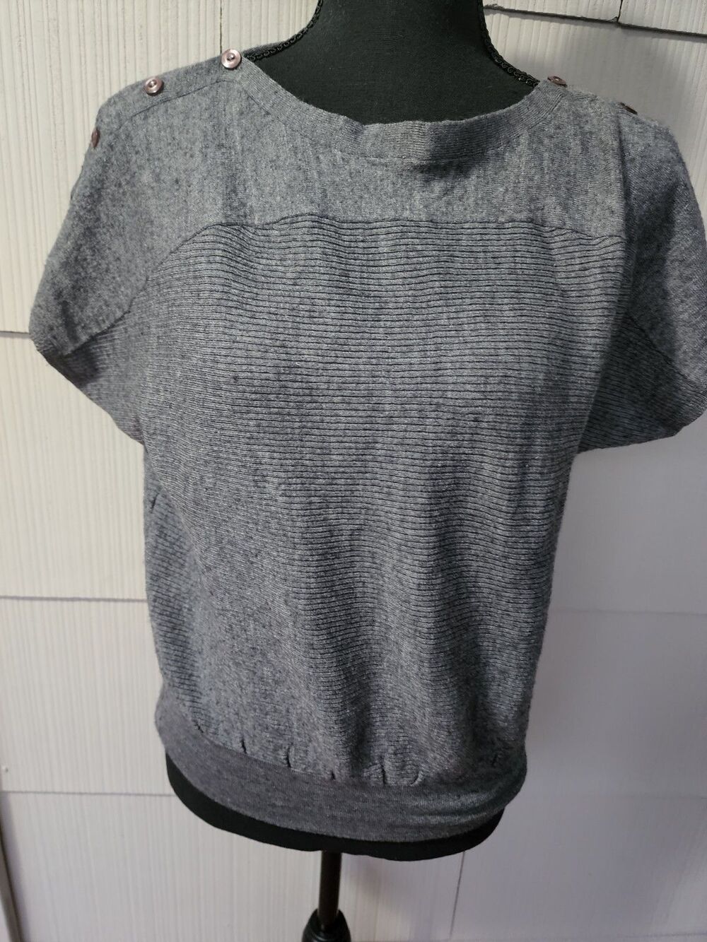 Ruby Moon Gray Oversized Sweater Short Sleeve Top Small